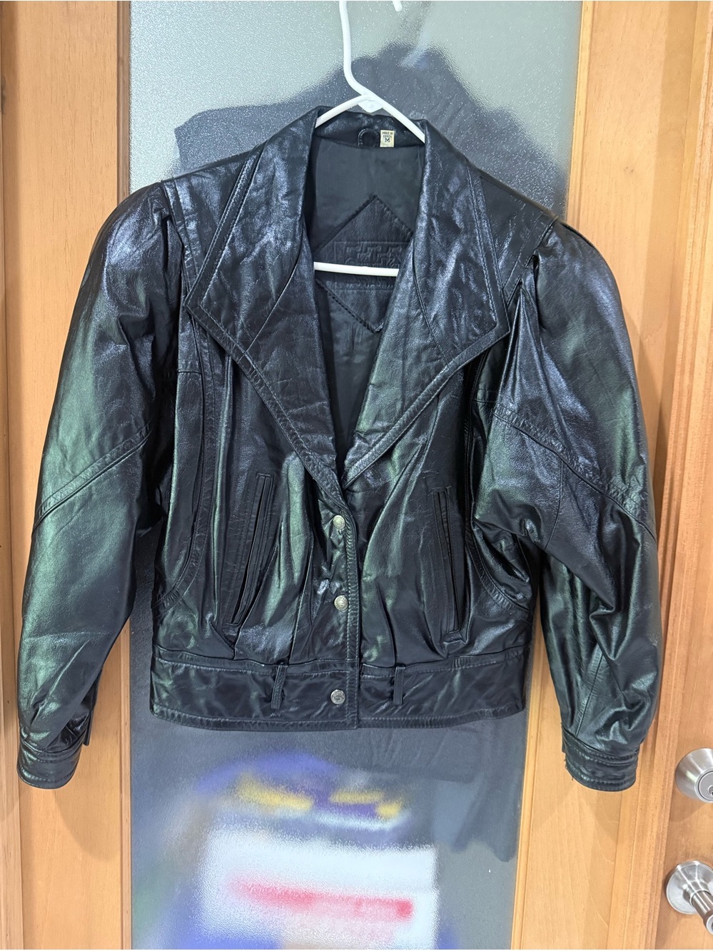 Vintage Classic Women's Black Genuine Leather Bomber Jacket - Size Medium
